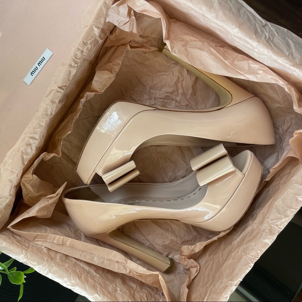 Miu Miu “High Pink Patent Open Toe” Heels